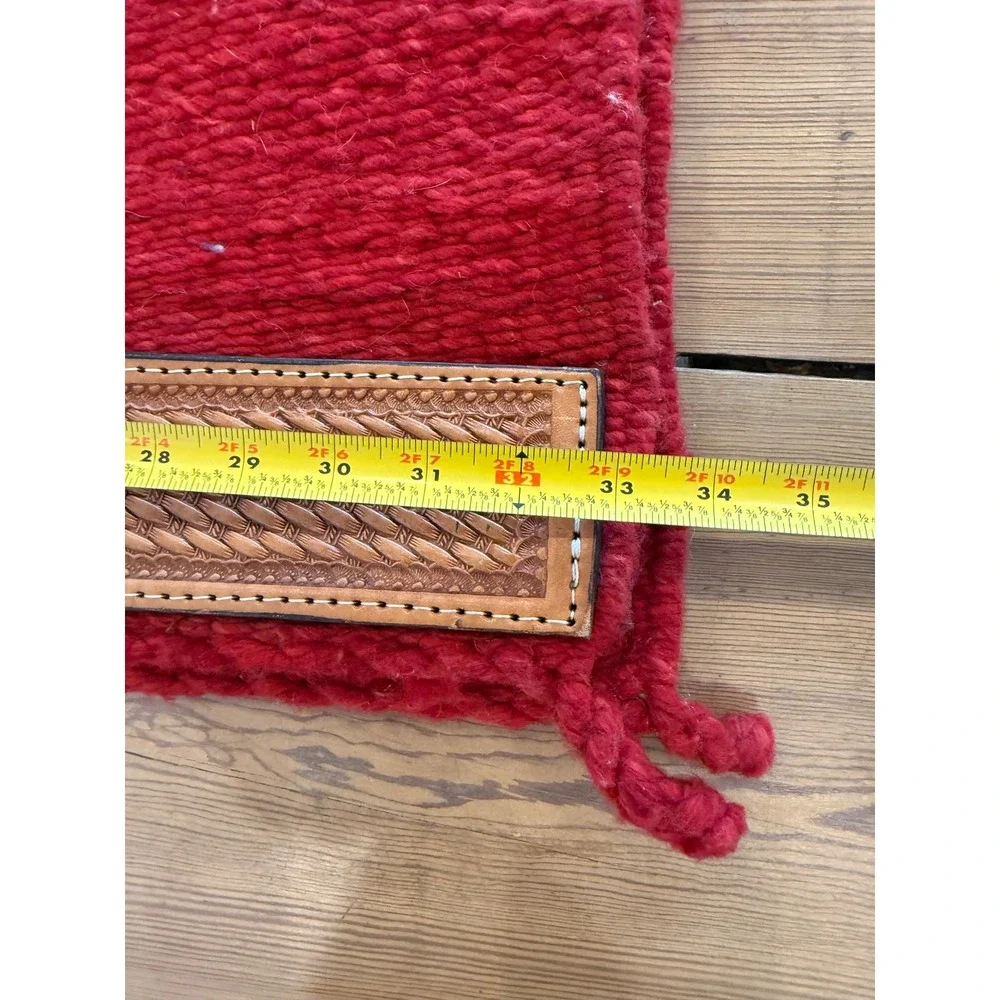 Western Wool Saddle Blanket Red Tooled Leather Wear Leathers Concho